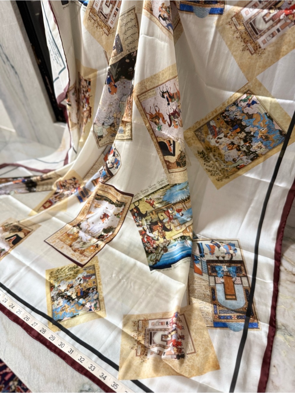 Luxury Cream Scarf With Multi-Color Print